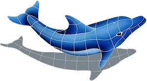 Artistry In Mosaics Dolphin Right with Shadow Porcelain Pool Design 17" x 30"